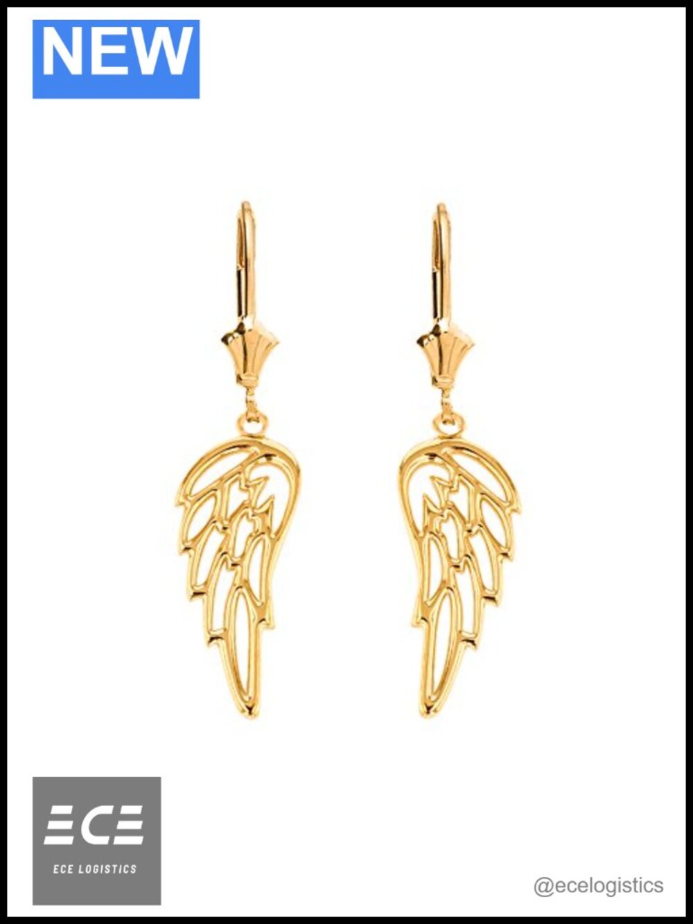10K Yellow Gold Guardian Angel Filigree Wing Dangle Earrings Fine Jewelry